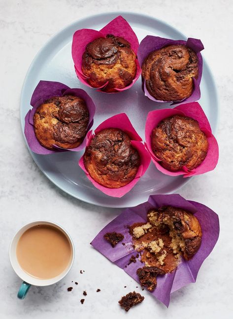 Banana, Chocolate and Hazelnut Muffins Mary Berry Banana Loaf, Hazelnut Muffins, Cooking Books, Janes Patisserie, Banana Loaf, Cardamom Buns, Chocolate Hazelnut Spread, Banana Chocolate, Banana Muffins