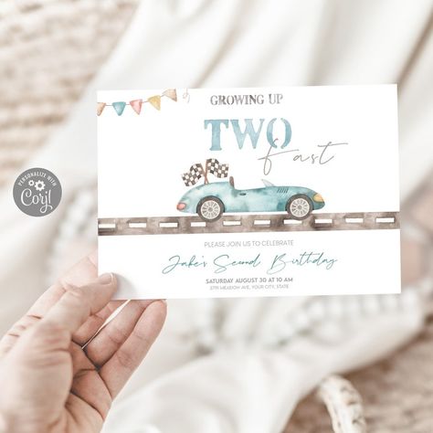 Vintage Car First Birthday, Two Fast Birthday Party Boy Invitation, Vintage Cars Birthday Party, Vintage Car Birthday Party, Growing Up Two Fast Birthday, Two Fast, Two Fast Two Furious, Growing Up Two Fast, Vintage Race Car Birthday