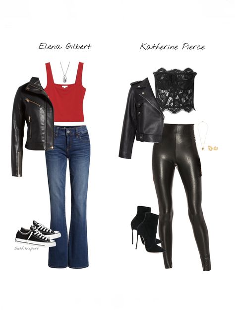 Instagram @outfitreport Katherine And Elena Halloween Costume, Katherine Vampire Diaries Outfits, Vampire Diaries Costume Ideas, Tvdu Inspired Outfits, Tvd Clothes Inspired Outfits, Serie Tv Outfit Ideas, Katherine Pierce Halloween Costume Ideas, Tvd Katherine Outfits, Katherine And Elena Costume