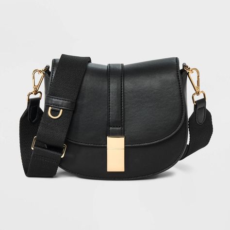 Saddle Crossbody Bag - A New Day™ | Target Target Purse, Saddle Crossbody Bag, Cute Crossbody Bags, Black Crossbody Purse, Top Handle Handbags, Crossbody Messenger Bag, Black Crossbody, Small Purse, Black Cross Body Bag