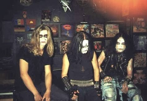 Occultus, Euronymous, Nocturno Culto, Zephyrous and Janusz Grycel at Helevete, 1991. Pelle Ohlin, Mayhem Black Metal, Mayhem Band, Chaos Lord, Black Metal Art, Extreme Metal, Riot Grrrl, Gothic Metal, White People