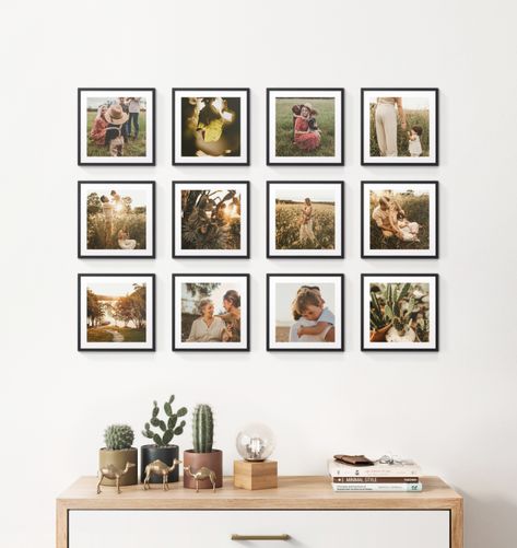 Small Apartment Photo Wall, Mixtiles Gallery Wall, Gallery Wall Mixtiles, Photo Tile Wall, Canvas Pictures On Wall Living Room, Tile Pictures Wall Art, Mix Tiles Photo Wall Ideas Living Room, Photo Tiles Wall Decor Ideas, Mixed Tiles Photo Wall Ideas