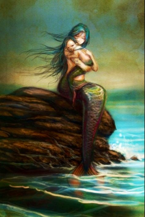 Momma mermaid with baby mermaid Water Faerie, Magical Scenery, Mermaid Beauty, Mermaid Images, Fantasy Mermaids, Fantasy Universe, Mermaids Sirens, Mermaid Drawings, Mermaid Fairy