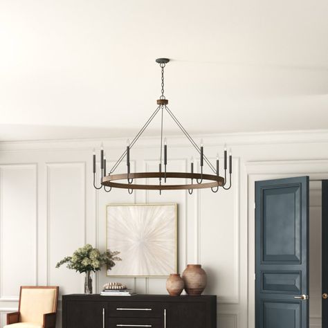 Arango 12 - Light Living Room Steel Dimmable Candle Style Wagon Wheel Chandelier Chandelier Store, Light Living Room, Wheel Chandelier, Candle Sleeves, Wagon Wheel Chandelier, Candle Styling, Wagon Wheel, Candelabra Bulbs, Light Candle