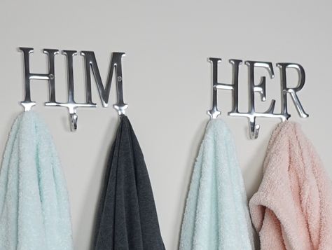 Apartment Decor Couples, Couple Bathroom Ideas, Robe Hooks Bathroom, His And Hers Towels, Couples Bathroom, Towel Racks For Bathroom, His And Hers Bathroom, Bathroom Towel Decor, Bathroom Towel Rack