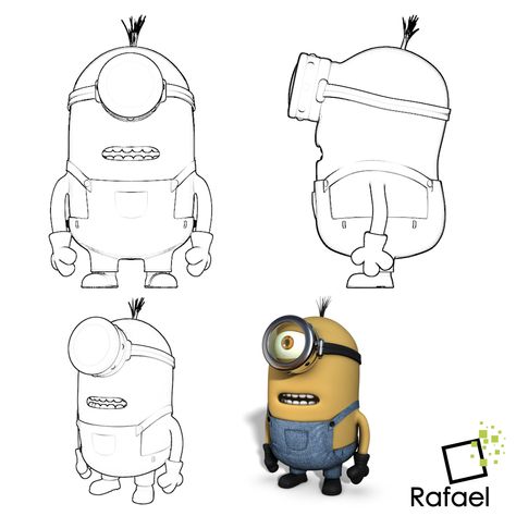 Animal Turnaround Sheet, Minion Concept Art, Animal Blueprint, Character Design Turnaround, Character Blueprint, Model Sheet Character, 3d Blueprint, Minion Characters, Character Turnaround