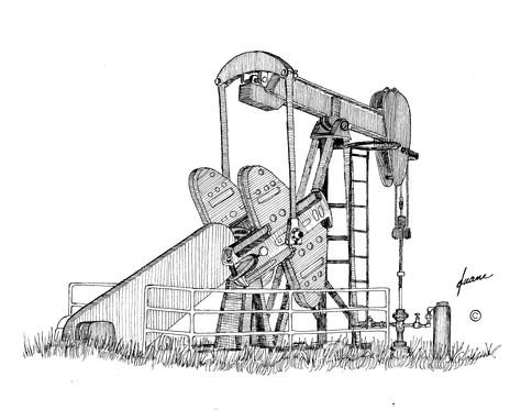 Oil pump jack. Pump Jack Tattoo, Jack Tattoo, London Drawing, Well Images, Field Paint, Oil Well, Prison Art, Oil Refinery, Oil Rig