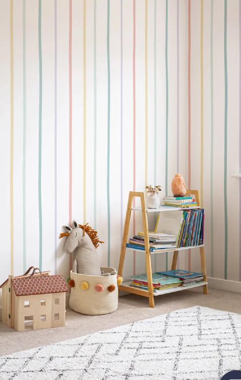 Striped Wallpaper Background, Kids Accent Wall, Striped Walls Vertical, Rainbow Stripes Wallpaper, Striped Accent Wall, Stripes Pattern Wallpaper, Striped Nursery, Pink Duck, Pastel Design