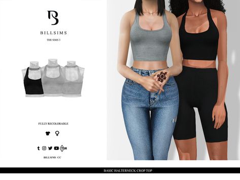 The Sims Resource - Basic Halterneck Crop Top Basic Crop Tops, Sims 3 Mods, Sims 4 Teen, Tight Mini Dress, Sims 4 Dresses, Sims4 Clothes, Sims Hair, Sims 4 Collections, Sims 4 Clothing