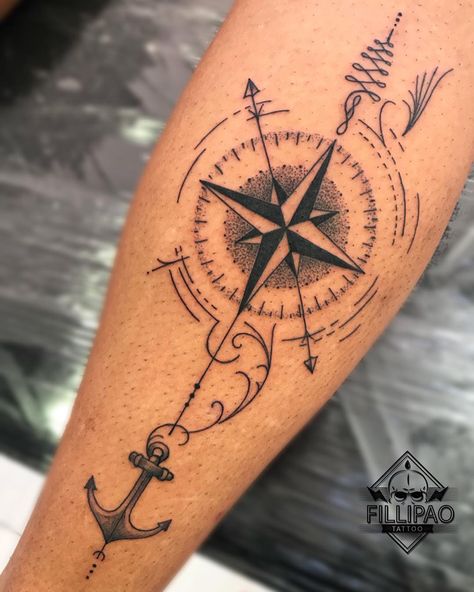 Leg Compass Tattoo, Compus Tattoos Men, Band Tattoos For Men, Best Leg Tattoos, Anchor Tattoo Design, Band Tattoos, Anchor Tattoos, Cool Forearm Tattoos, Owl Tattoo Design