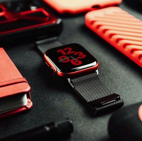 Smartwatch Aesthetic, Red Apple Watch, Apple Watch Men, Apple Gadgets Iphone, Apple Watch Clock Faces, Iphone Gadgets, Apple Watch Fashion, Apple Watch Series 6, Apple Watch Nike