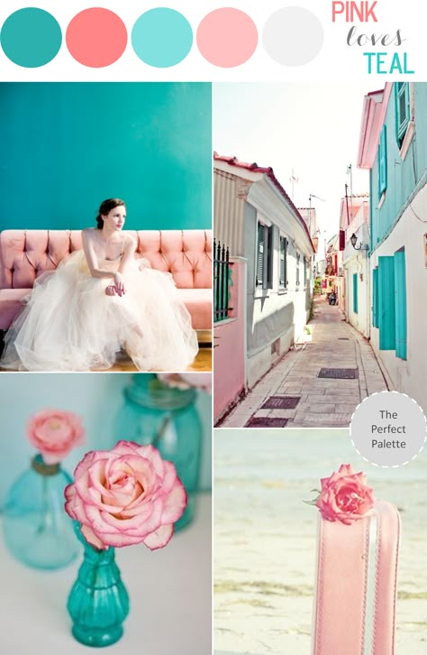 Color Story | Pink Loves Teal http://www.theperfectpalette.com/2013/06/color-story-pink-loves-teal.html Wedding Decorating, Mix Colour, Teal Wedding, Summer Wedding Colors, Wedding Palette, Glitter Party, Have Inspiration, Blog Site, Theme Color