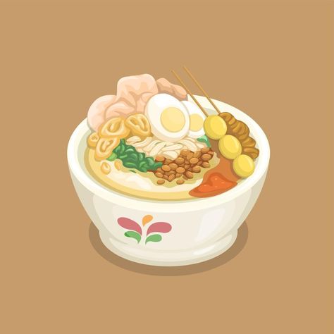 Food Cartoon Illustration, Chicken Porridge, Keyword Elements Canva, Food Cartoon, Vegan Brands, Illustration Vector, Cartoon Illustration, Street Food, Vector Art