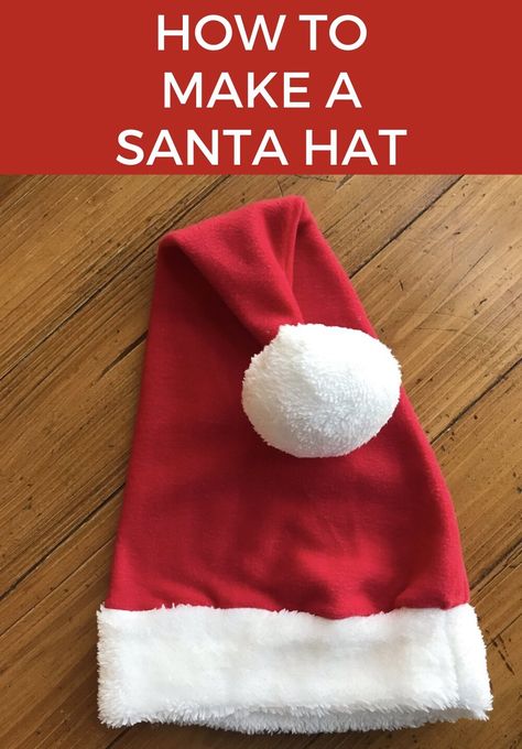 How To Make A Santa Hat, Santa Hats, Sew Santa Hat, Santa Hat Tutorial, Fleece Hat Diy, Fleece Hat Tutorial, Diy Santa Hat, Diy Christmas Hats, Puffy Quilt