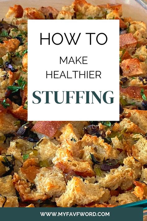 This is a recipe for a healthier bread stuffing for your thanksgiving dinner. It is a perfect thanksgiving side that everyone will enjoy - don't have to mention it is healthier - no one will even notice ;) Single Serving Stuffing, Whole 30 Stuffing, Clean Stuffing Recipe, Whole Grain Stuffing Recipe, Make Your Own Stuffing Bread, Healthy Thanksgiving Side Dishes Recipes, Healthy Stuffing Recipes Clean Eating, Stuffing Recipes Without Eggs, Healthy Stuffing Recipes Thanksgiving