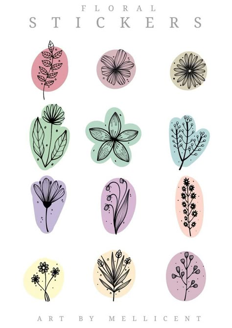 Floral Printables Free, Diy Flower Stickers, Floral Stickers Free Printable, Simple Sticker Ideas, Cute Simple Stickers, Floral Stickers Printable, Aesthetic Flower Stickers Printable, Floral Doodle Art, Stickers Printable Free