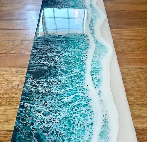 Meja Resin, Resin Beach Art, Resin Ocean Art, Ocean Table, Ocean Resin Art, Resin Beach, Marine Decor, Holographic Background, Epoxy Countertop