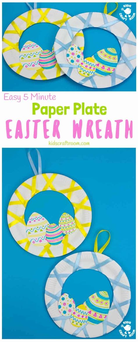 Looking for an easy 5 minute Easter craft for kids? This Easy Peasy Paper Plate Easter Wreath craft is super quick and virtually mess free! These pretty paper plate wreaths are such a fun Spring craft for kids. Plate Wreaths, Easter Wreath Craft, Easter Craft For Kids, Couronne Diy, Crafts Wreaths, Easter Crafts For Toddlers, Easter Arts And Crafts, Kids Craft Room, Fun Easter Crafts