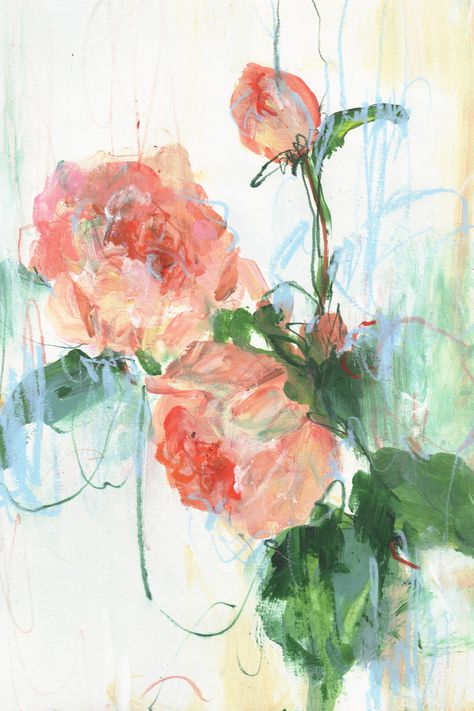 Painting In Acrylic, Rose Sketch, Artfully Walls, Modern Gallery Wall, Artist Wall, Gallery Wall Decor, Pink Leaves, Flowers Pink, Abstract Landscape Painting