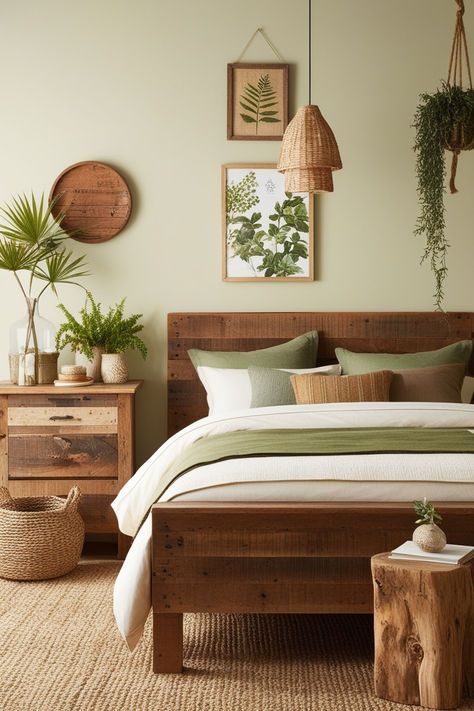 Bring the beauty of the outdoors into your home with a rustic and natural bedroom design. Explore ideas for using reclaimed wood, earthy tones, and nature-inspired decor to create a warm and inviting retreat. Transform your bedroom into a serene sanctuary that reflects the charm of the great outdoors. Wood Tones Bedroom, Natural Bedroom Design, Modern Rustic Bedrooms, Bedroom Ideas Luxury, Warm Wood Tones, Natural Bedroom, Personalized Bedroom, Tropical Bedrooms, Natural Living Room