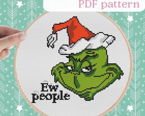 Grinch Cross Stitch Pattern, Grinch Stealing Christmas Lights, Grinch Cross Stitch, Make A Face Mask, Resting Face, Wearing Mask, Funny Cross Stitch Patterns, Xmas Cross Stitch, Winter Cross Stitch