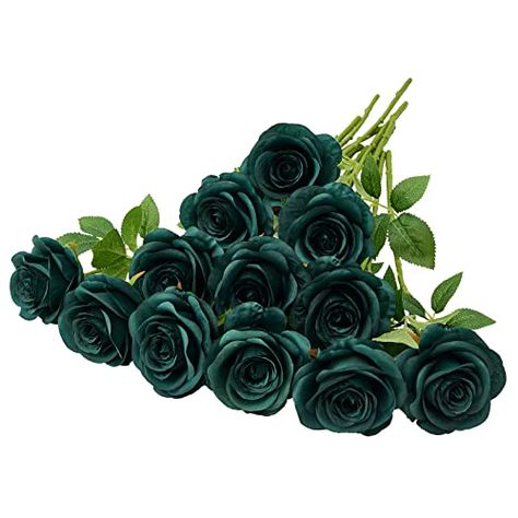 Fake Roses, Green Roses, Big Vases, Realistic Rose, Artificial Rose, Rose Leaves, Silk Rose, Peacock Green, Artificial Roses