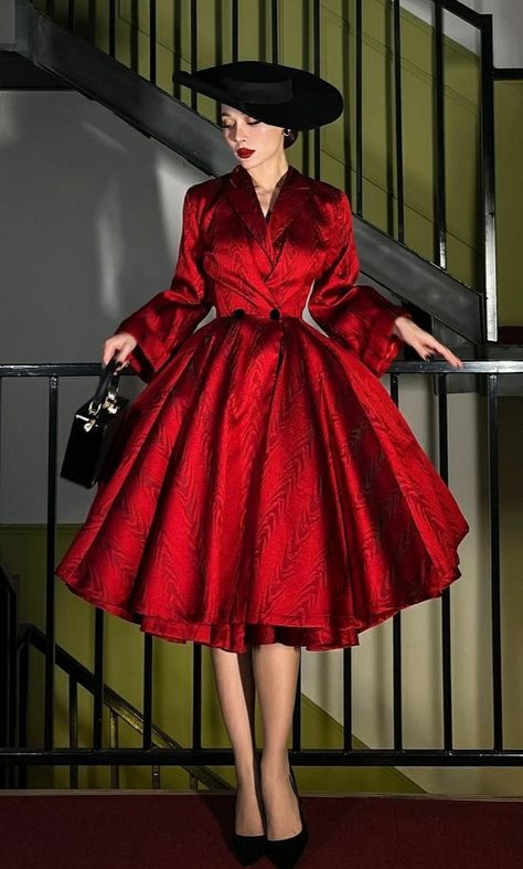 50s Gowns Evening Dresses, Red 1940s Dress, Vintage Velvet Dress 1950s, 1950s Fashion Women Dresses Classy, Vintage Dresses 50s 1950s Fashion Classy, 50s Dresses Formal, Vintage Outfits 50s Dress, Vintage 40s Aesthetic, 50s Aesthetic Fashion