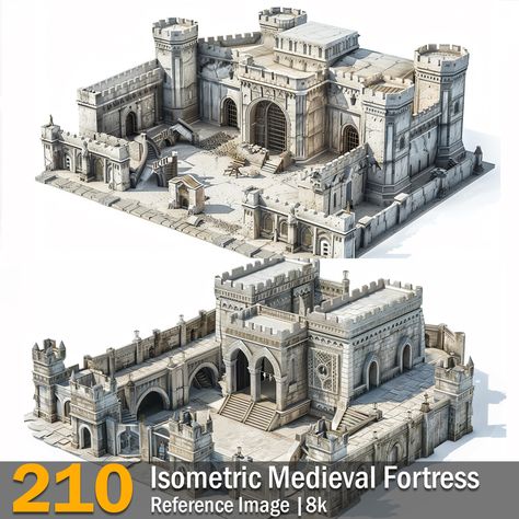 Isometric Medieval Fortress | Reference Images | 8K,  on ArtStation at https://www.artstation.com/artwork/BXg1m9 Medieval Castle Concept Art, Alchemist Laboratory, Isometric Medieval, Castle Cutout, Medieval Castle Layout, Fortress Concept Art, Medieval Alchemist, Model Castle, Kingdom Castle