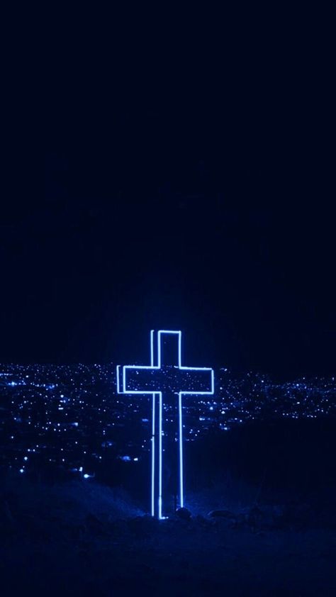 Neon Cross Wallpaper, Dark Blue Christian Wallpaper, Blue Christmas Wallpaper Aesthetic, Cross Wallpaper Aesthetic, Spiderman Canvas Art, Happy Bible Quotes, Bible Photos, Photo Bleu, Christian Graphics