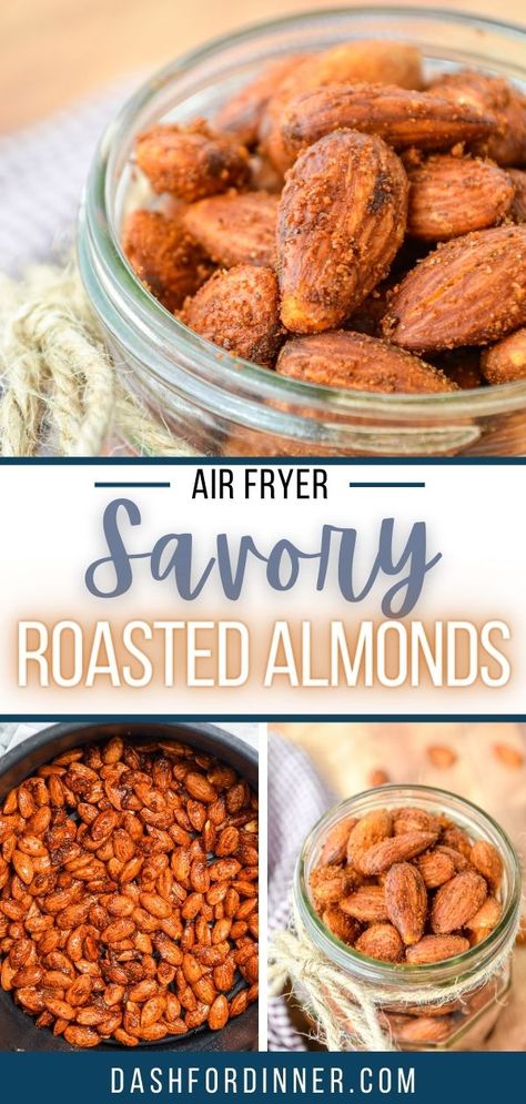 Air Fried Almonds, Almonds Air Fryer, Roast Almonds In Air Fryer, Air Fry Almonds, Almond Snack Ideas, Air Fryer Roasted Nuts Recipe, Roasted Almonds In Air Fryer, Roasted Nuts In Air Fryer, Roasted Walnuts In Air Fryer