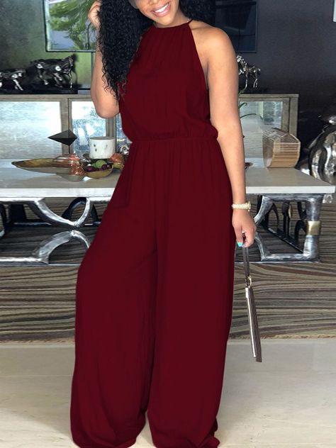 Halter Drawstring Wasit Wide Leg Jumpsuit Jump Suites Outfit Black Women, Jump Suites Elegant, Formal Jumpsuits For Women, Promotion Outfits, Jump Suites, Orange Jumpsuits, Summer Jumpsuits For Women, Bodycon Jumpsuit Outfit, Casual Jumpsuits For Women