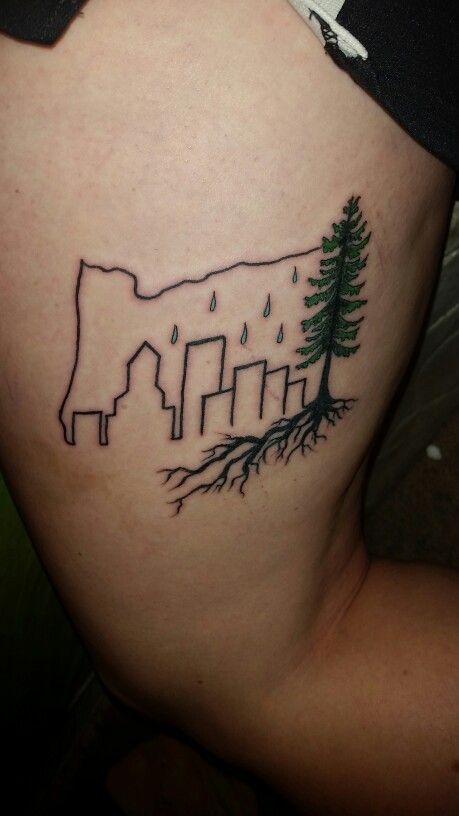 The start of my masterpiece #OneStepAtATime #Travel #Oregon #Hometown #Portland Made In Oregon Tattoo, Oregon Coast Tattoo Ideas, Oregon Tattoo For Women, Oregon Tattoo, Portland Tattoo, Skyline Tattoo, Travel Oregon, Oregon Living, Cute Piercings