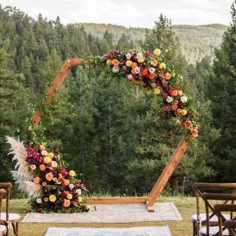 Wooden Wedding Arch, Wood Wedding Arches, Arches Wedding, Bougainvillea Wedding, Farm Wedding Reception, Wooden Wedding Arches, Outdoor Wedding Backdrops, Wildflower Centerpieces, White Wedding Arch