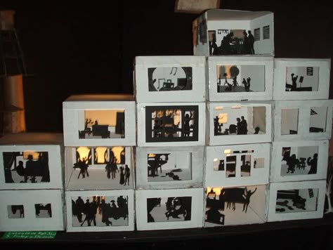 Theater Shadow Box Ideas, Diy With Kids, Cardboard City, Shadow Theatre, Cardboard Sculpture, Cardboard Art, Shadow Art, High School Art, Pop Up Book