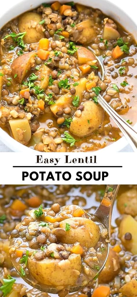 Freeze French Fries, French Fries Recipes, Lentil Potato, Lentil Potato Soup, Fries Recipes, Lentil Soup Recipes, Potato Soup Recipe, Lentil Recipes, Soup And Stew