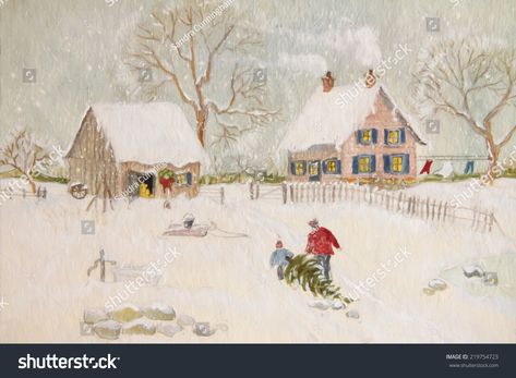 Winter Scene Farmhouse Digital Watercolor Stock Illustration 219754723 | Shutterstock Poster Art Deco, Winter Szenen, Cottage Art, Winter Painting, Farm Scene, Free Art Prints, Illustration Wall Art, Christmas Poster, Christmas Frames