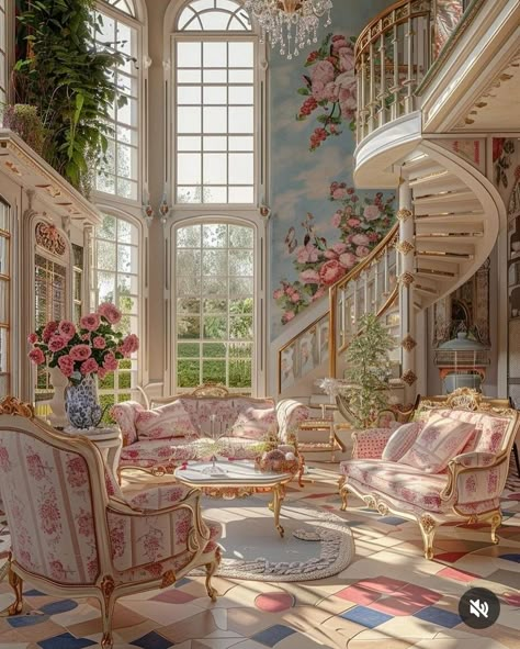 Coquette Home Interior, Coquette House Aesthetic, Rococo Interior Design Modern, Rococo Home Decor, Rococo Living Room, Secret Garden Room, Rococo House, Rococo Room, Old Money Interior Design