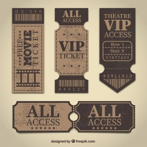 Retro tickets Free Vector Ticket Cinema, Ticket Design Template, Movie Ticket, Vintage Ticket, Album Journal, Etiquette Vintage, Ticket Design, 카드 디자인, Scrapbook Stickers Printable