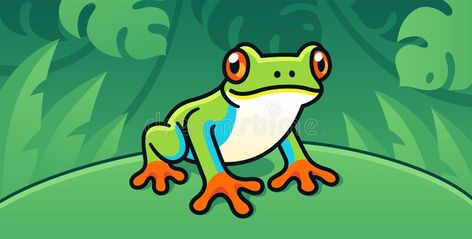 Red-Eyed Tree Frog. Cute cartoon illustration of Central American rainforest frog in the wild vector illustration Tree Frog Art, Rainforest Frog, Red Eyed Frog, Cute Cartoon Illustration, Red Eyed Tree Frog, Cartoon Trees, Frog Illustration, Frog Drawing, Frog Art