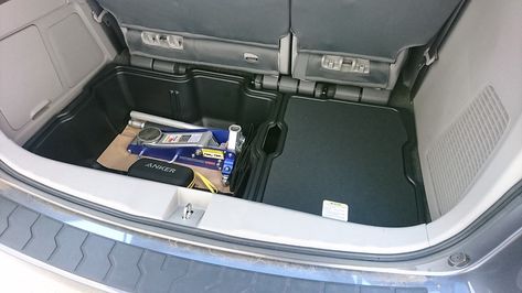 Hiding stuff in the trunk | Honda Odyssey Forum Minivan Trunk Organization, Van Trunk Organization, Honda Odyssey Hacks, Honda Odyssey Organization, Honda Odyssey Camping, Minivan Organization, Honda Oddysey, Prius Camping, Odyssey Van