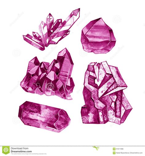 Ruby Illustration, Mineral Illustration, Crystals Drawing, Mystical Creatures Mythology, Watercolor Crystal, Watercolor Crystals, Body Studies, Minerals Art, Crystal Drawing