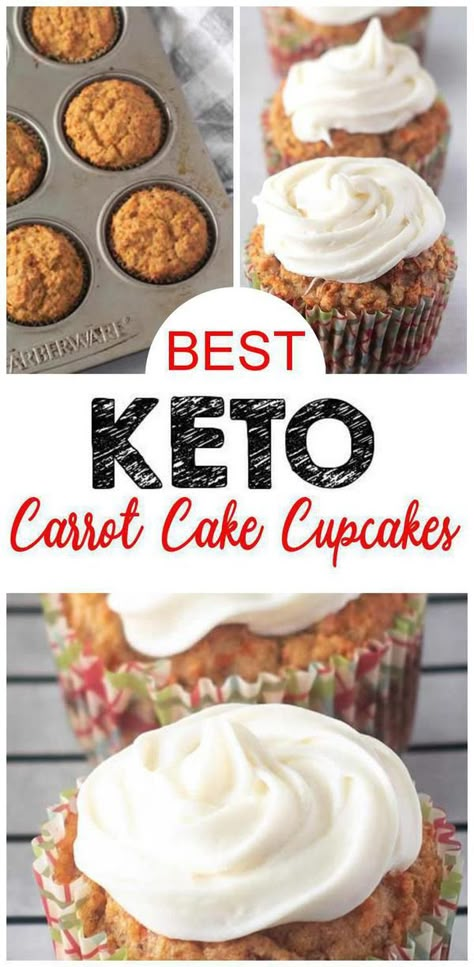 EASY keto cupcakes! BEST keto carrot cake cupcakes w/ cream cheese frosting that are simple & tasty. Great low carb dessert or grab & go snack - make ahead. Great keto dessert or snack. Keto dessert cupcakes everyone will love. Ketogenic diet cupcakes that are made with fresh vegetables. Coconut flour cupcakes. #ketodesserts #lowcarb Great keto Easter recipes & keto Easter dessert recipes.  Click for this favorite keto food recipe :) Keto Carrot Cake, Low Carb Carrot Cake, Keto Easter, Keto Cupcakes, Desserts Keto, Breakfast Keto, Postre Keto, Carrot Cake Cupcakes, Low Carb Snack