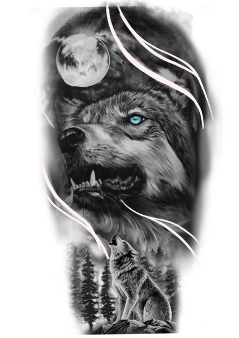 Grey Wolf Tattoo, Tato Realis, Wolf Tattoo Forearm, Wolf Sleeve, Tiger Tattoo Sleeve, Wolf Tattoos Men, Beautiful Wolf, Wolf Tattoo Sleeve, Native American Tattoos