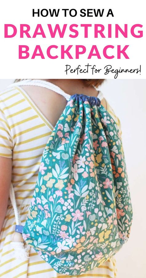 Drawstring Backpack Tutorial, Drawstring Backpack Pattern, Backpack Pattern Sewing, Backpack Sewing, Drawstring Bag Pattern, Backpack Tutorial, Kids Drawstring, Simple Backpack, Backpack Pattern