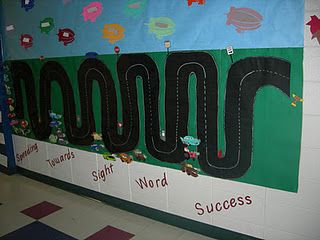 Classroom Incentive Board - made by my buddy Cassie!! Road Bulletin Board, Graduation Bulletin Board, Incentive Ideas, Race Theme, Road Trip Theme, Accelerated Reading, Elementary Bulletin Boards, Classroom Incentives, Reading Display