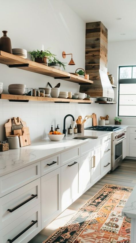 Transform Your Kitchen: Stylish and Practical Open Shelving Ideas - Remodr Kitchen Open Shelving Corner, Styling Open Shelves In Kitchen, Open Shelves In Kitchen, Tulum Decor, Kitchen With Shelves, Kitchen With Open Shelves, Kitchen Open Shelving Ideas, Kitchen With Open Shelving, Open Kitchen Cabinets