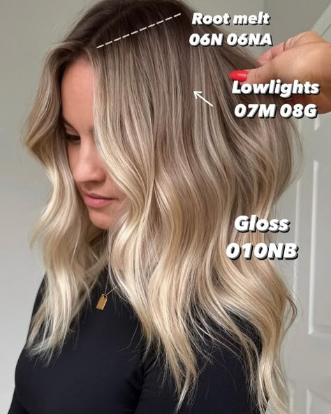 Livedin Fall Blonde formula drop This new guest wanted more dimension and depth, a baby moneypiece and a more neutral tone of blonde. I… | Instagram Blonde With Undertones, Melting Blonde Hair, All Over Lowlights On Blonde Hair, Low Light Root Smudge, Blond Color Melt, Blond Hair With Root Melt, Blond With Root Melt, Best Lowlights For Blonde Hair, Dimension Drop Blonde