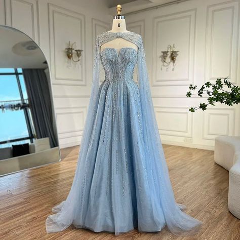 New Arrivals Dubai Evening Elegance – Larosabride Luxury Blue Sparkling Evening Dress, Luxury Blue Princess Evening Dress, Gold Mermaid Gown, Luxury Long Sleeve Blue Ball Gown, Luxury Light Blue Floor-length Evening Dress, Luxury Blue Tulle Gown, Dubai Evening, Beaded Evening Gowns, Green Mermaid