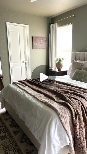 Amy Sanjanwala on Instagram: "Part 2: bedroom reveal!! Could not be happier how this turned out! The light green paint made such a difference and changing my linens made an impact in the overall vibe. I used to not want to show my room because the look felt off but now I’m so in love with it! 

And loving my @deconovo_official curtains. You can save 15% off your first order with code AMYSANJANWALA. I went with the Zuri Custom South African Linen Blackout Curtains in Natural White and they’re absolutely beautiful! 

#deconovodecor #deconovo #homedecor #bedroommakeover #vintagedecor #homemakeover #vintagedecorinspo #bedroomdecor" Light Green Paint, Linen Blackout Curtains, Bedroom Reveal, Be Happier, So In Love, Green Paint, My Room, 2 Bedroom, Blackout Curtains