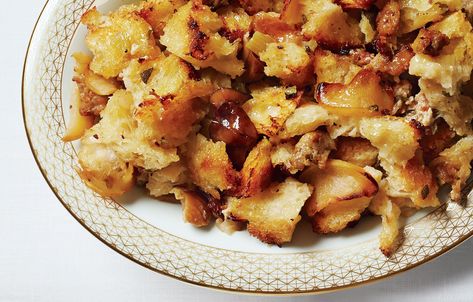 Choose a country-style sourdough for this sausage stuffing recipe—preferably not too tangy, and if you prefer hot Italian links, go for it. Sausage Stuffing Recipe, Chestnut Stuffing, Chestnut Recipes, Thanksgiving Stuffing Recipes, Thanksgiving 2022, Vegetarian Thanksgiving, Thanksgiving Stuffing, Sweet Italian Sausage, Stuffing Recipes